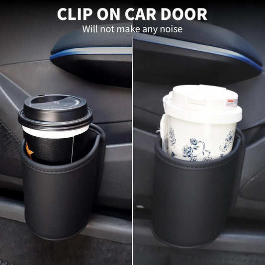2PCS Car Cup Holder Clip on Door Back Seat Extra Drink Holders Water Bottle Beverage Organizer PU Leather Large Black