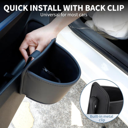2PCS Car Cup Holder Clip on Door Back Seat Extra Drink Holders Water Bottle Beverage Organizer PU Leather Large Black