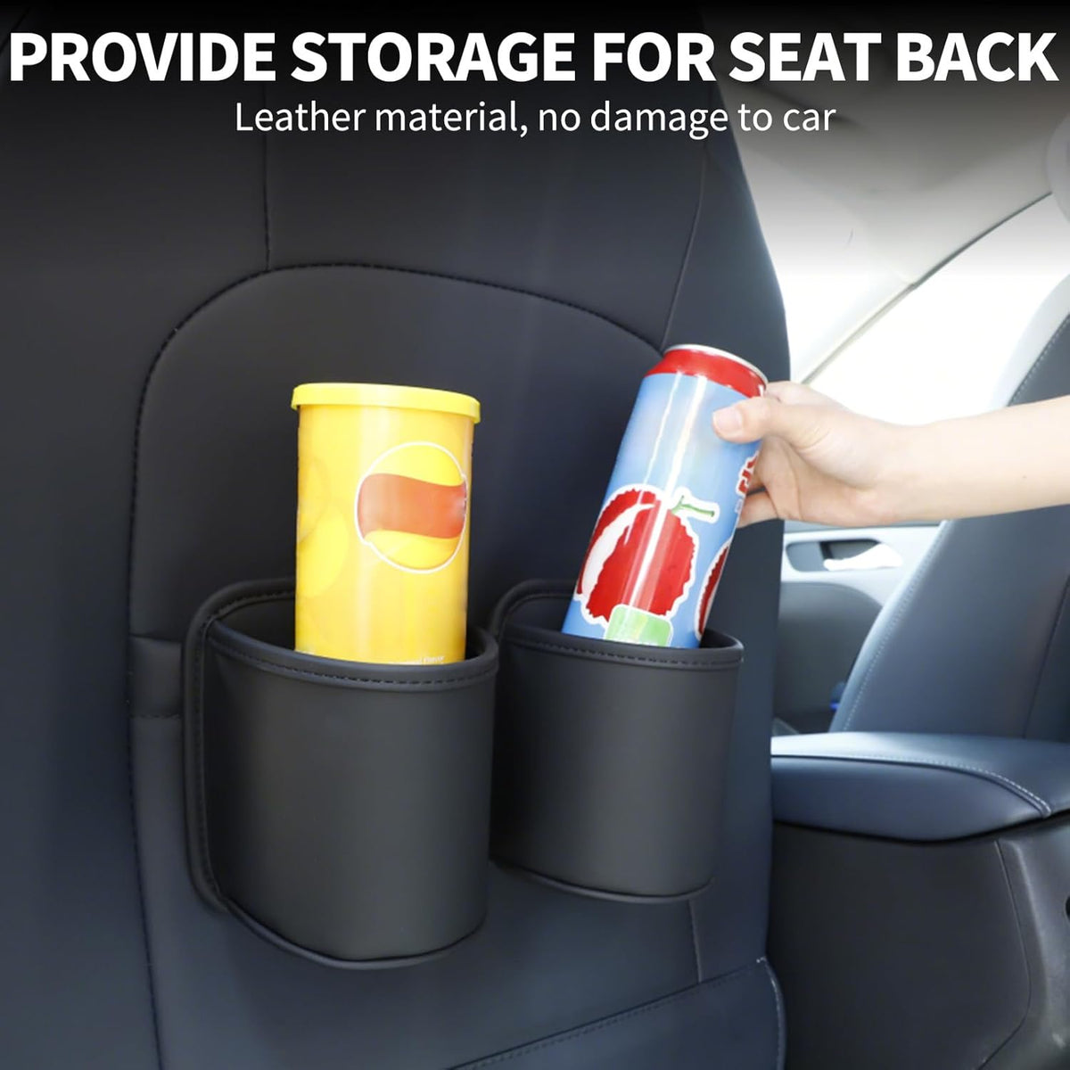 2PCS Car Cup Holder Clip on Door Back Seat Extra Drink Holders Water Bottle Beverage Organizer PU Leather Large Black