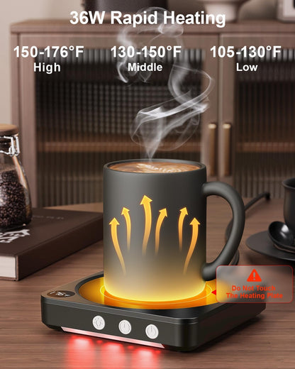 Coffee Mug Warmer for Desk, Candle Warmer Plate, 12H Timer, Wood | Fast Heating to 176°F, LED Display, Color-Coded Lights, Temperature Memory, 5.2-Inch Plate; Coffee Gifts