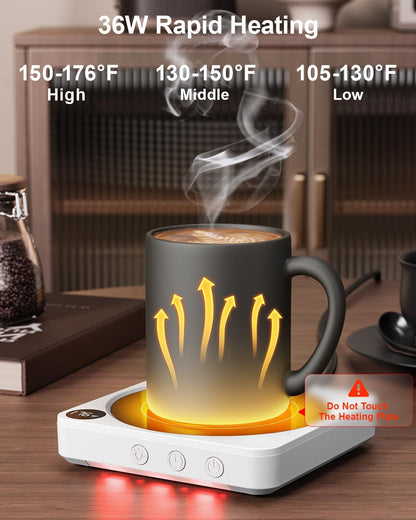 Coffee Mug Warmer for Desk, Candle Warmer Plate, 12H Timer, Wood | Fast Heating to 176°F, LED Display, Color-Coded Lights, Temperature Memory, 5.2-Inch Plate; Coffee Gifts