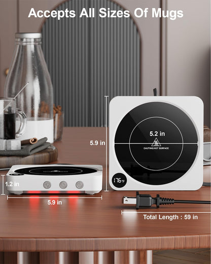 Coffee Mug Warmer for Desk, Candle Warmer Plate, 12H Timer, Wood | Fast Heating to 176°F, LED Display, Color-Coded Lights, Temperature Memory, 5.2-Inch Plate; Coffee Gifts