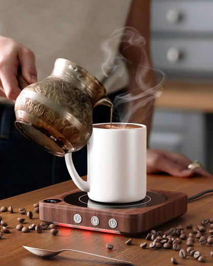 Coffee Mug Warmer for Desk, Candle Warmer Plate, 12H Timer, Wood | Fast Heating to 176°F, LED Display, Color-Coded Lights, Temperature Memory, 5.2-Inch Plate; Coffee Gifts