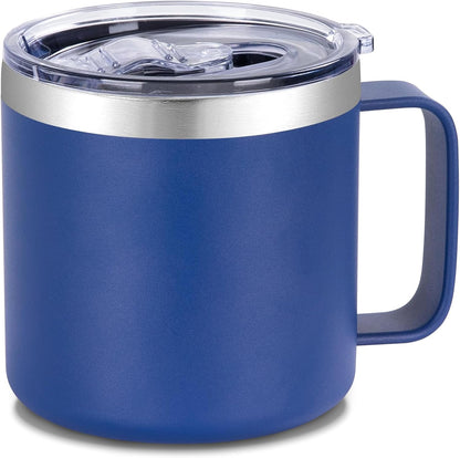14 oz Insulated Coffee Mug with Handle, Stainless Steel Travel Coffee Mug with Lid, Double Wall Vacuum Metal Coffee Cup, Coffee Tumbler Powder Coated, White 1 Pack