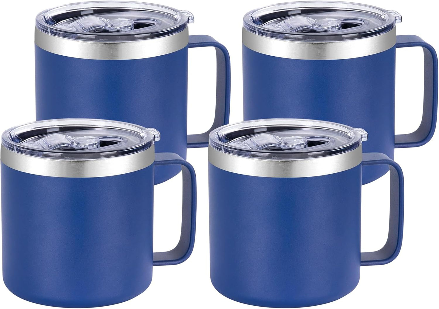 14 oz Insulated Coffee Mug with Handle, Stainless Steel Travel Coffee Mug with Lid, Double Wall Vacuum Metal Coffee Cup, Coffee Tumbler Powder Coated, White 1 Pack