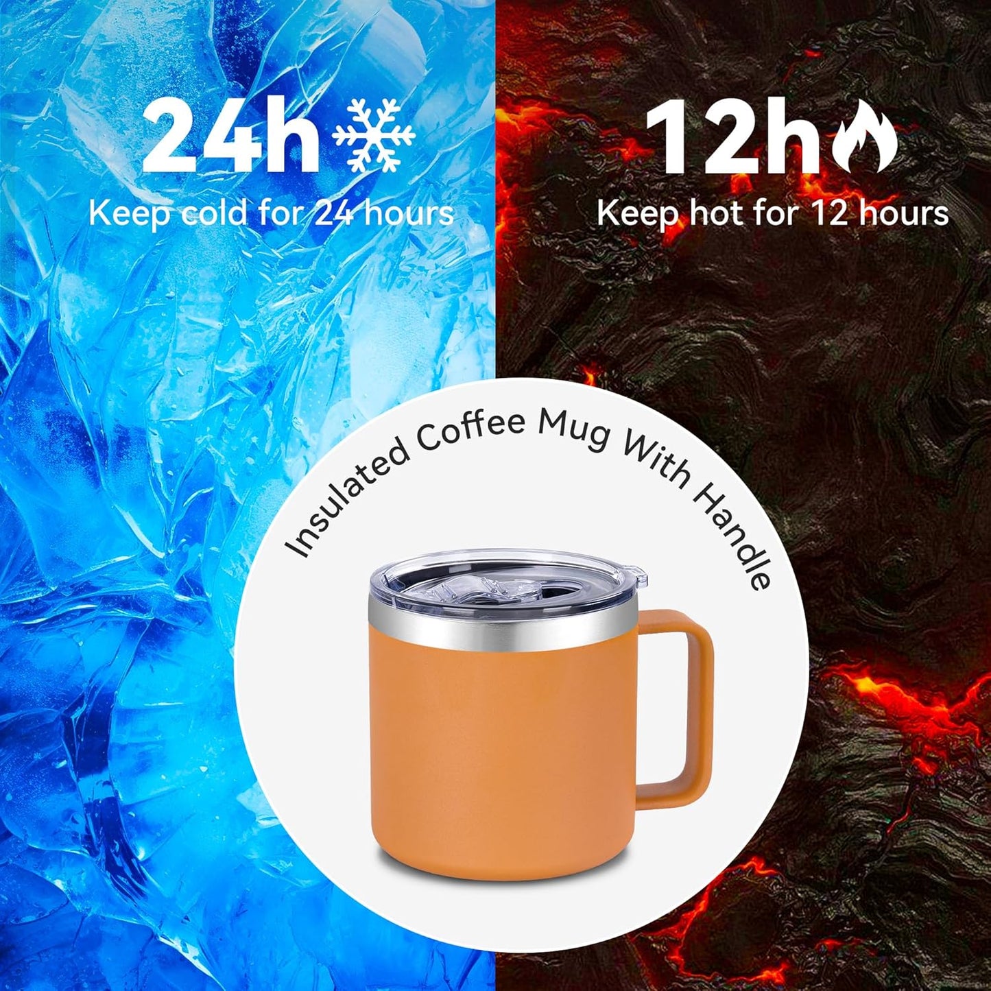 14 oz Insulated Coffee Mug with Handle, Stainless Steel Travel Coffee Mug with Lid, Double Wall Vacuum Metal Coffee Cup, Coffee Tumbler Powder Coated, White 1 Pack