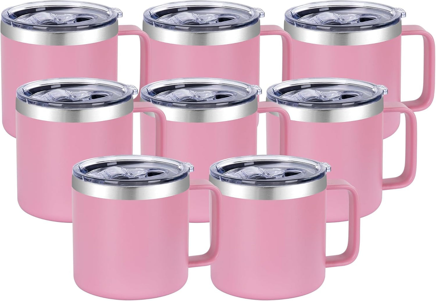 14 oz Insulated Coffee Mug with Handle, Stainless Steel Travel Coffee Mug with Lid, Double Wall Vacuum Metal Coffee Cup, Coffee Tumbler Powder Coated, White 1 Pack