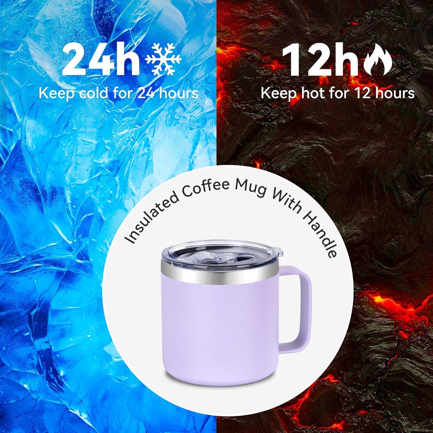 14 oz Insulated Coffee Mug with Handle, Stainless Steel Travel Coffee Mug with Lid, Double Wall Vacuum Metal Coffee Cup, Coffee Tumbler Powder Coated, White 1 Pack