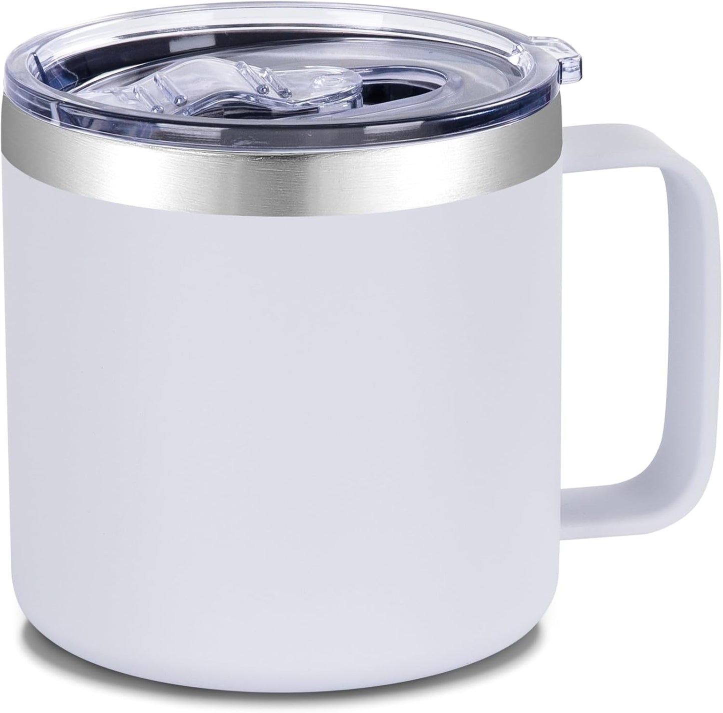 14 oz Insulated Coffee Mug with Handle, Stainless Steel Travel Coffee Mug with Lid, Double Wall Vacuum Metal Coffee Cup, Coffee Tumbler Powder Coated, White 1 Pack