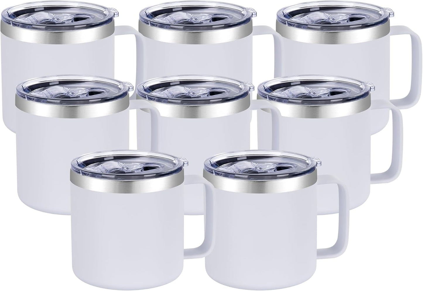 14 oz Insulated Coffee Mug with Handle, Stainless Steel Travel Coffee Mug with Lid, Double Wall Vacuum Metal Coffee Cup, Coffee Tumbler Powder Coated, White 1 Pack