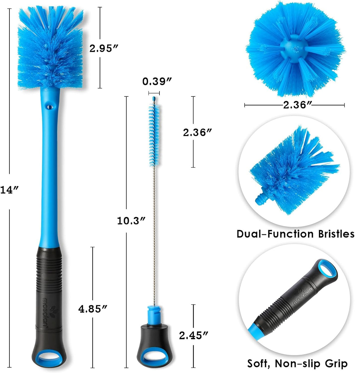 2-in-1 Bottle Brush and Straw Cleaner Brush, Black, 1 Pack