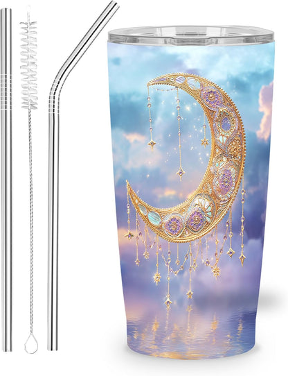 Moon Tumbler with Lid and Straw for Women Leakproof Travel Coffee Mug Double Wall Insulated Cups 20OZ Gifts for Office Kitchen Outdoor