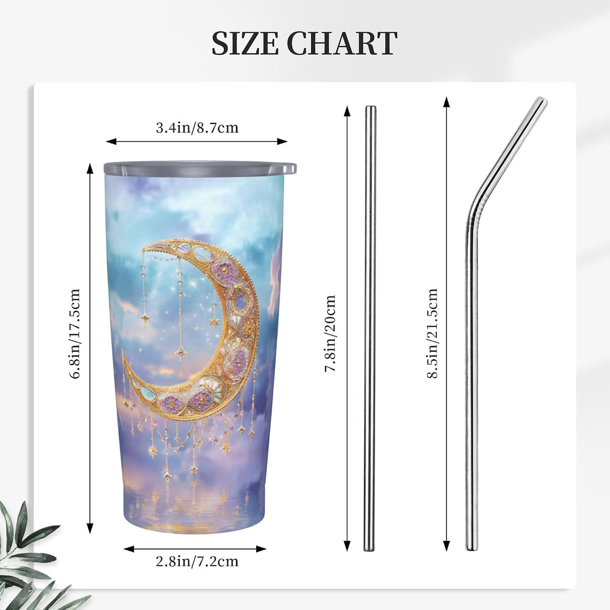 Moon Tumbler with Lid and Straw for Women Leakproof Travel Coffee Mug Double Wall Insulated Cups 20OZ Gifts for Office Kitchen Outdoor