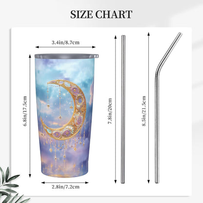 Moon Tumbler with Lid and Straw for Women Leakproof Travel Coffee Mug Double Wall Insulated Cups 20OZ Gifts for Office Kitchen Outdoor