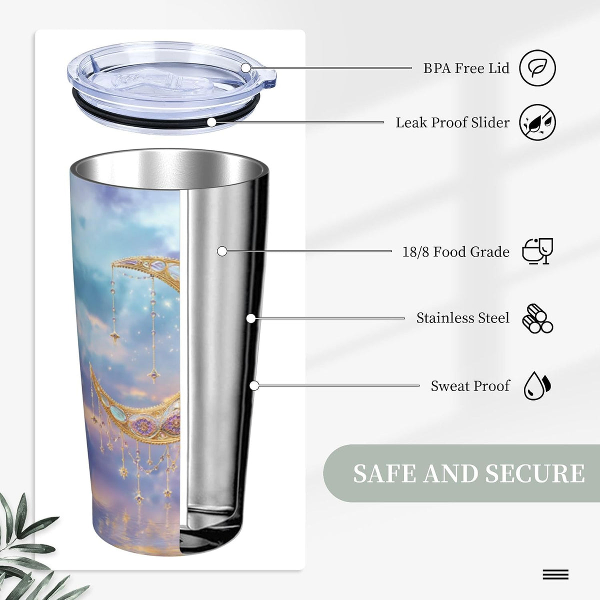 Moon Tumbler with Lid and Straw for Women Leakproof Travel Coffee Mug Double Wall Insulated Cups 20OZ Gifts for Office Kitchen Outdoor