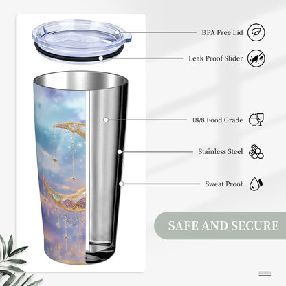 Moon Tumbler with Lid and Straw for Women Leakproof Travel Coffee Mug Double Wall Insulated Cups 20OZ Gifts for Office Kitchen Outdoor