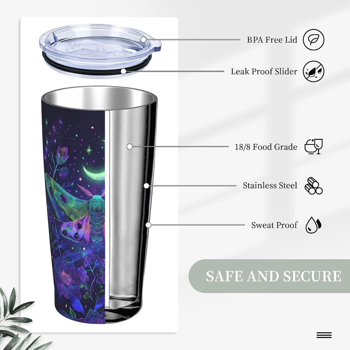 Moon Tumbler with Lid and Straw for Women Leakproof Travel Coffee Mug Double Wall Insulated Cups 20OZ Gifts for Office Kitchen Outdoor