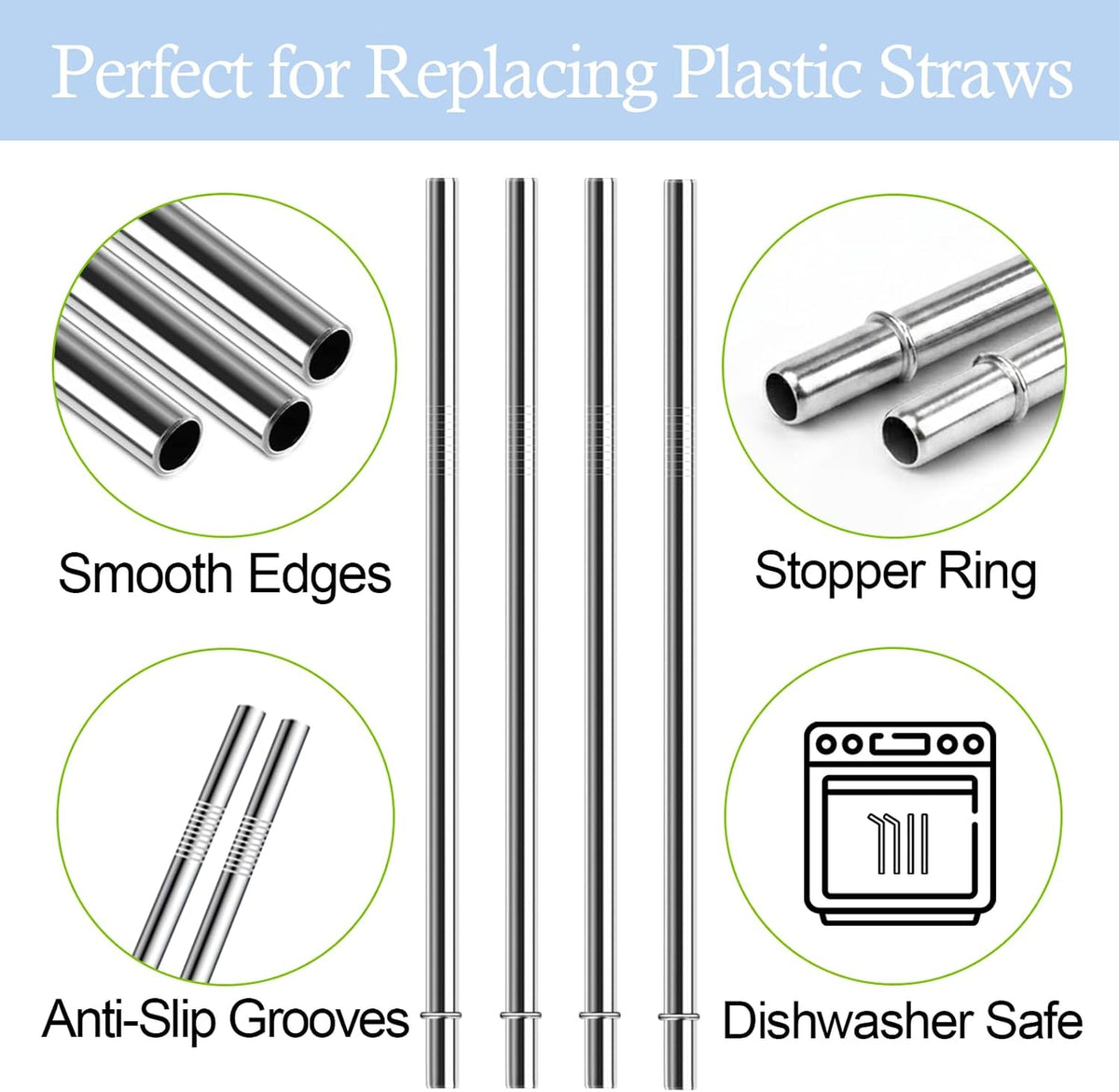 10.5 Inch Stainless Steel Straws Replacement for Starbucks Cup Venti 24 oz
