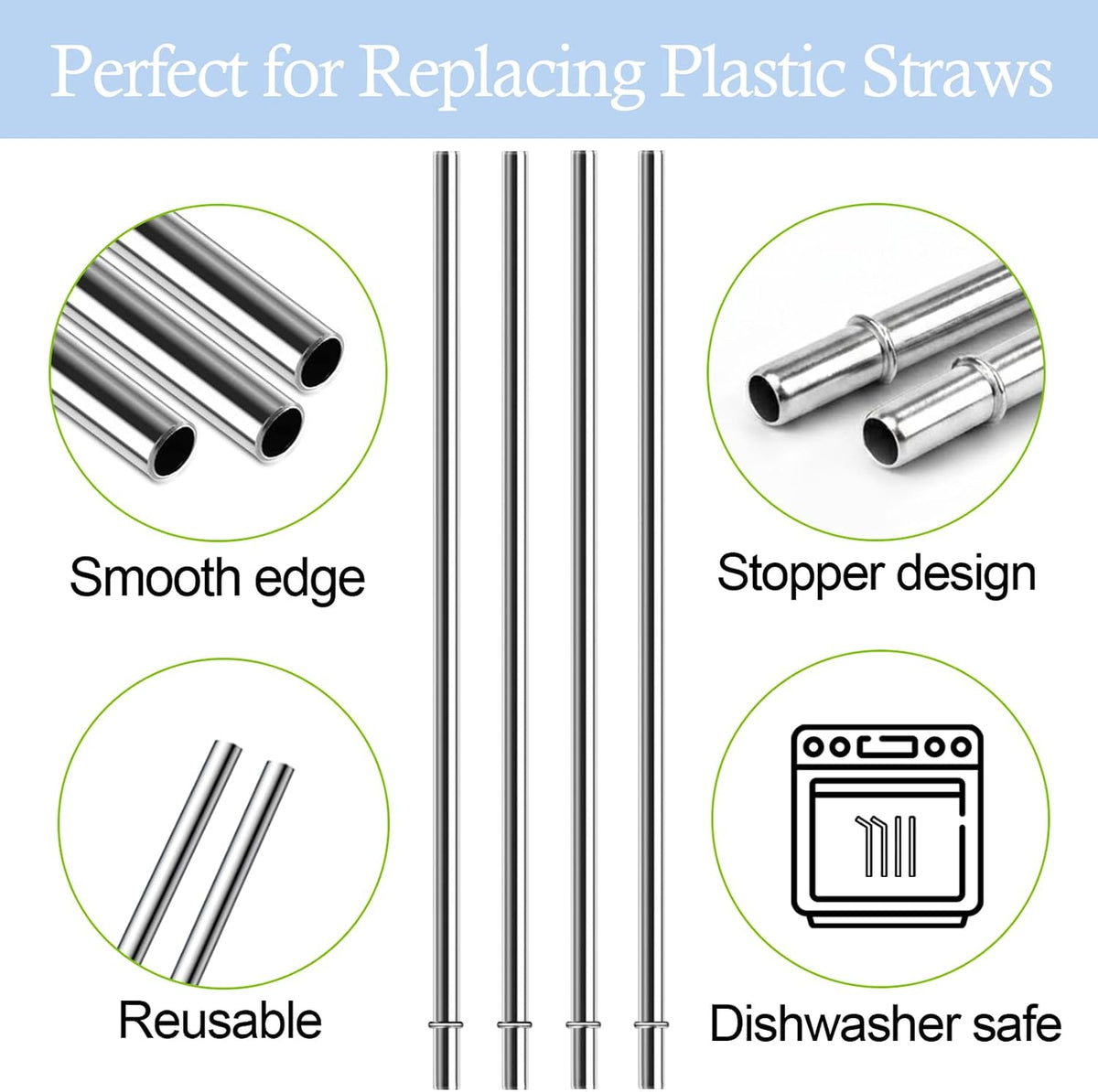 10.5 Inch Stainless Steel Straws Replacement for Starbucks Cup Venti 24 oz