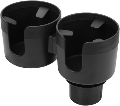 Car Double Cup Holder Extender, 2-in-1 Car Cup Holder Adapter with Adjustable Base, Universal Multifunctional Cup Holder Organizer for Beverage, Snack, Cup, Bottle Storage (Black)