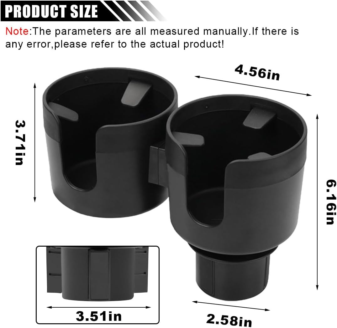 Car Double Cup Holder Extender, 2-in-1 Car Cup Holder Adapter with Adjustable Base, Universal Multifunctional Cup Holder Organizer for Beverage, Snack, Cup, Bottle Storage (Black)