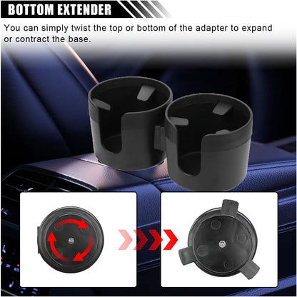 Car Double Cup Holder Extender, 2-in-1 Car Cup Holder Adapter with Adjustable Base, Universal Multifunctional Cup Holder Organizer for Beverage, Snack, Cup, Bottle Storage (Black)