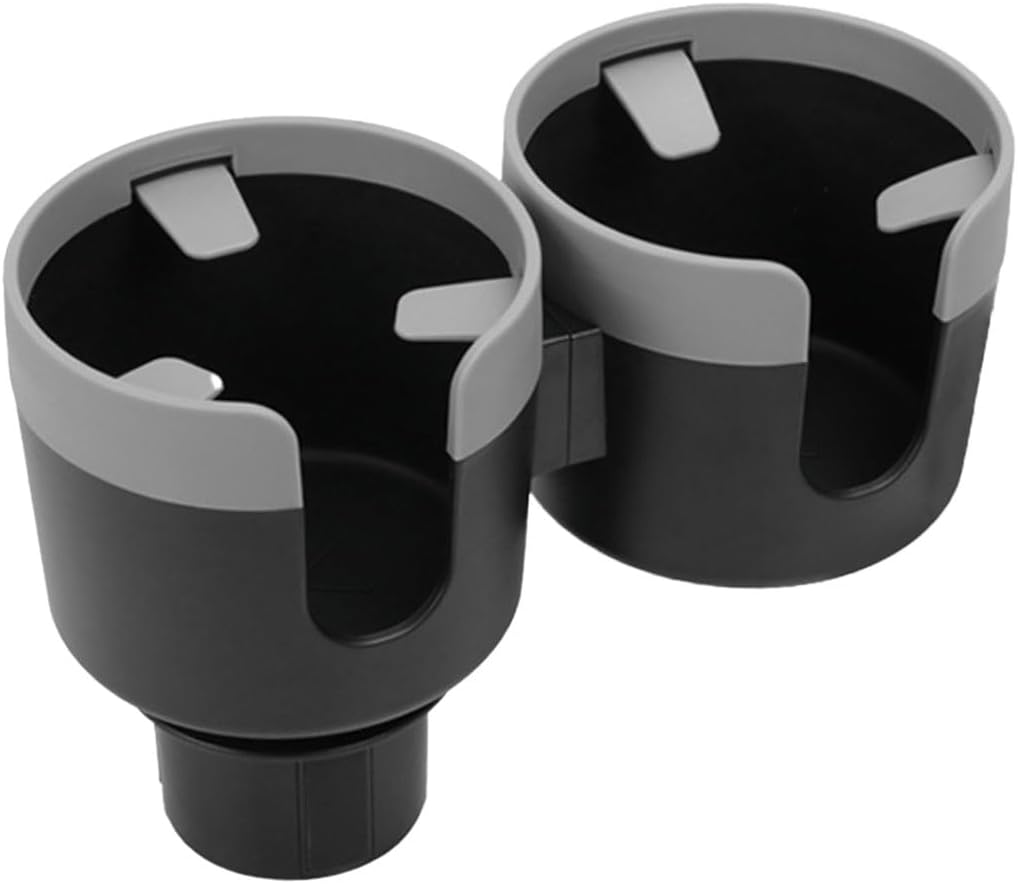 Car Double Cup Holder Extender, 2-in-1 Car Cup Holder Adapter with Adjustable Base, Universal Multifunctional Cup Holder Organizer for Beverage, Snack, Cup, Bottle Storage (Black)