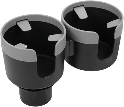 Car Double Cup Holder Extender, 2-in-1 Car Cup Holder Adapter with Adjustable Base, Universal Multifunctional Cup Holder Organizer for Beverage, Snack, Cup, Bottle Storage (Black)