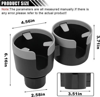 Car Double Cup Holder Extender, 2-in-1 Car Cup Holder Adapter with Adjustable Base, Universal Multifunctional Cup Holder Organizer for Beverage, Snack, Cup, Bottle Storage (Black)