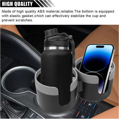 Car Double Cup Holder Extender, 2-in-1 Car Cup Holder Adapter with Adjustable Base, Universal Multifunctional Cup Holder Organizer for Beverage, Snack, Cup, Bottle Storage (Black)