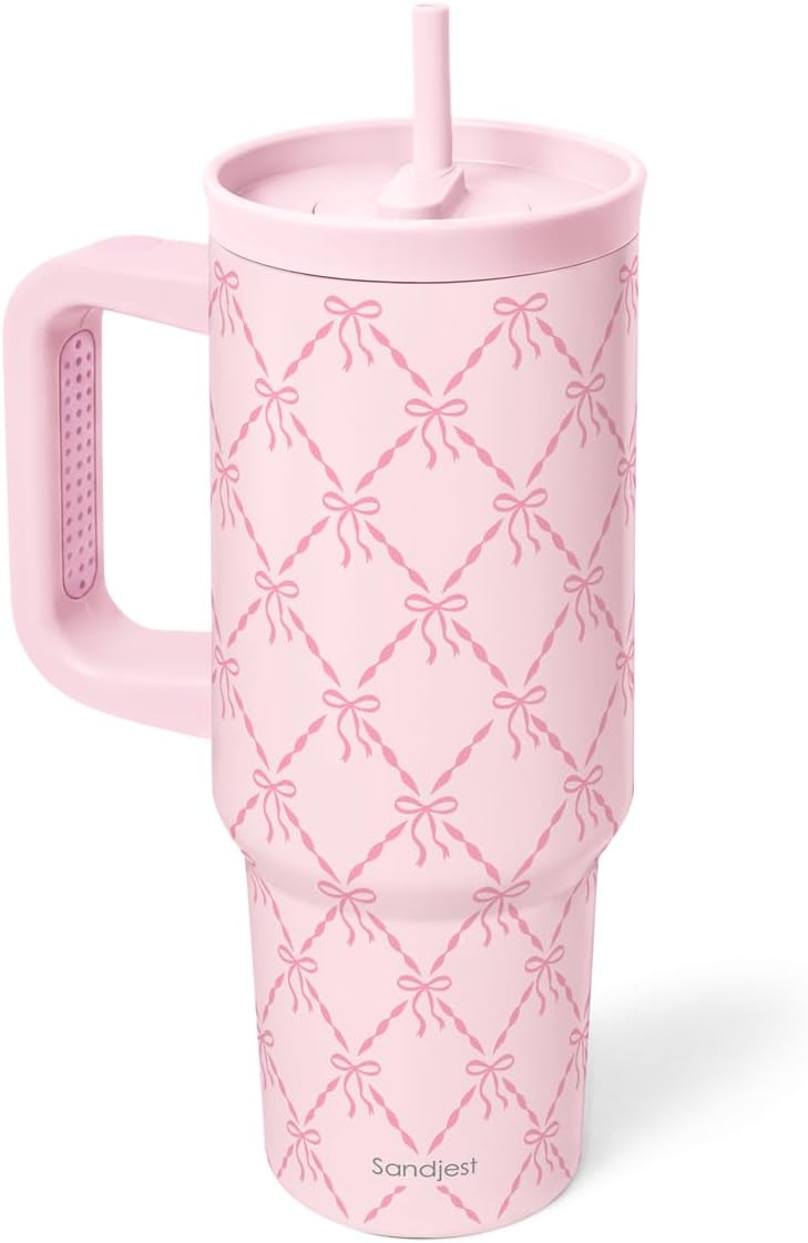 Pickleball Stainless Steel Locking Lid Silicone Straw Tumbler with Handle 40oz, Insulated Stainless Steel Travel Cup for Women Girls Friends Players, Gift Idea for Birthday Christmas - Colors A