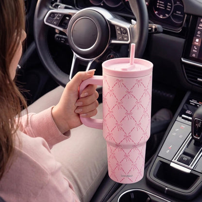 Pickleball Stainless Steel Locking Lid Silicone Straw Tumbler with Handle 40oz, Insulated Stainless Steel Travel Cup for Women Girls Friends Players, Gift Idea for Birthday Christmas - Colors A