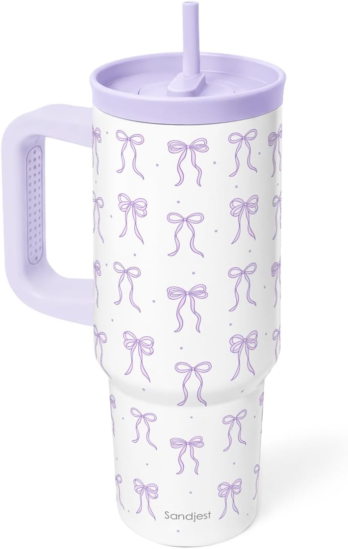 Pickleball Stainless Steel Locking Lid Silicone Straw Tumbler with Handle 40oz, Insulated Stainless Steel Travel Cup for Women Girls Friends Players, Gift Idea for Birthday Christmas - Colors A