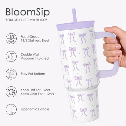 Pickleball Stainless Steel Locking Lid Silicone Straw Tumbler with Handle 40oz, Insulated Stainless Steel Travel Cup for Women Girls Friends Players, Gift Idea for Birthday Christmas - Colors A