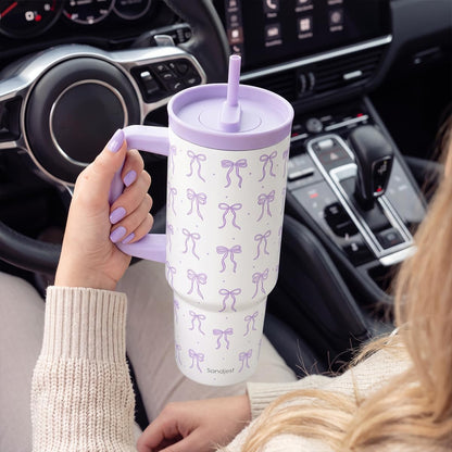 Pickleball Stainless Steel Locking Lid Silicone Straw Tumbler with Handle 40oz, Insulated Stainless Steel Travel Cup for Women Girls Friends Players, Gift Idea for Birthday Christmas - Colors A