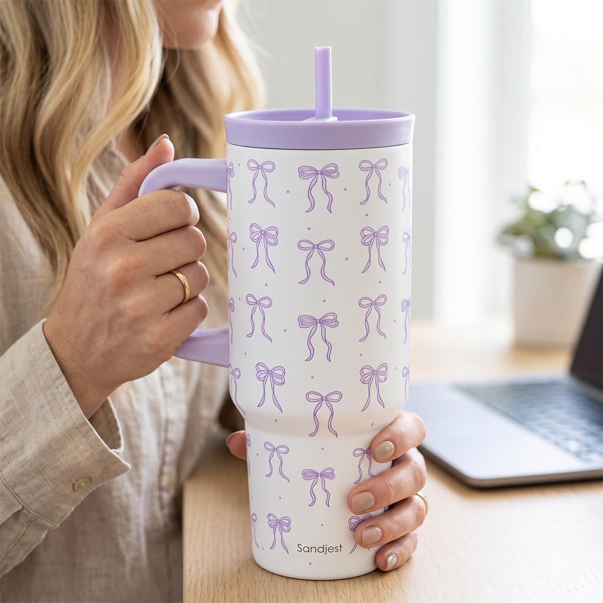 Pickleball Stainless Steel Locking Lid Silicone Straw Tumbler with Handle 40oz, Insulated Stainless Steel Travel Cup for Women Girls Friends Players, Gift Idea for Birthday Christmas - Colors A