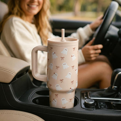 Pickleball Stainless Steel Locking Lid Silicone Straw Tumbler with Handle 40oz, Insulated Stainless Steel Travel Cup for Women Girls Friends Players, Gift Idea for Birthday Christmas - Colors A