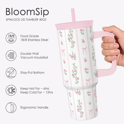 Pickleball Stainless Steel Locking Lid Silicone Straw Tumbler with Handle 40oz, Insulated Stainless Steel Travel Cup for Women Girls Friends Players, Gift Idea for Birthday Christmas - Colors A