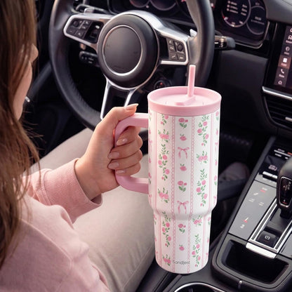 Pickleball Stainless Steel Locking Lid Silicone Straw Tumbler with Handle 40oz, Insulated Stainless Steel Travel Cup for Women Girls Friends Players, Gift Idea for Birthday Christmas - Colors A