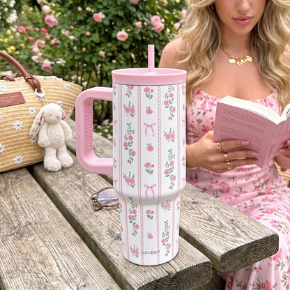 Pickleball Stainless Steel Locking Lid Silicone Straw Tumbler with Handle 40oz, Insulated Stainless Steel Travel Cup for Women Girls Friends Players, Gift Idea for Birthday Christmas - Colors A