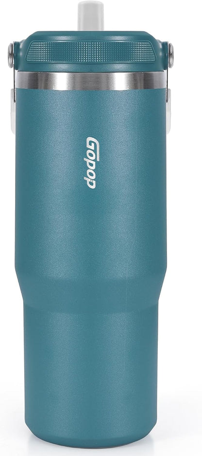 30 oz Tumbler with Flip Straw - Vacuum Insulated Stainless Steel Water Bottle for Home, Office or Car - Reusable Cup with Straw Leakproof Flip, Cold up to 24h, Mint