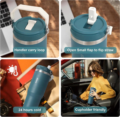 30 oz Tumbler with Flip Straw - Vacuum Insulated Stainless Steel Water Bottle for Home, Office or Car - Reusable Cup with Straw Leakproof Flip, Cold up to 24h, Mint