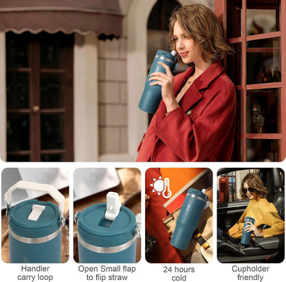 30 oz Tumbler with Flip Straw - Vacuum Insulated Stainless Steel Water Bottle for Home, Office or Car - Reusable Cup with Straw Leakproof Flip, Cold up to 24h, Mint