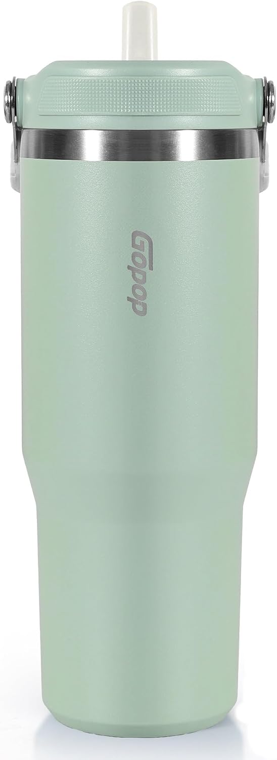 30 oz Tumbler with Flip Straw - Vacuum Insulated Stainless Steel Water Bottle for Home, Office or Car - Reusable Cup with Straw Leakproof Flip, Cold up to 24h, Mint