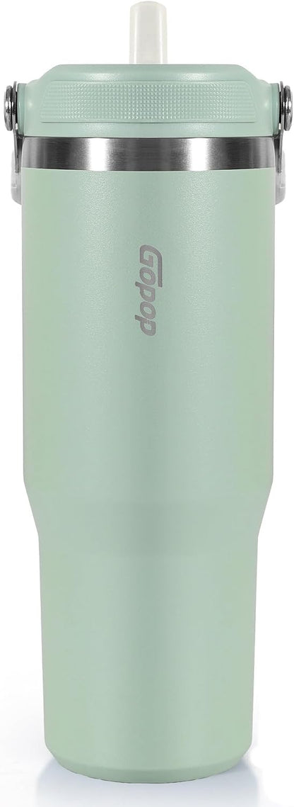 30 oz Tumbler with Flip Straw - Vacuum Insulated Stainless Steel Water Bottle for Home, Office or Car - Reusable Cup with Straw Leakproof Flip, Cold up to 24h, Mint