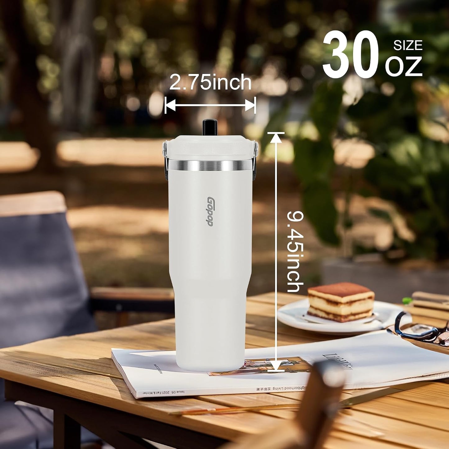 30 oz Tumbler with Flip Straw - Vacuum Insulated Stainless Steel Water Bottle for Home, Office or Car - Reusable Cup with Straw Leakproof Flip, Cold up to 24h, Mint