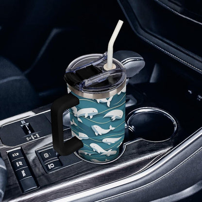Leakproof Car Cup Vacuum Sealed With Lid For Office Crystal Clear Blue Water Ripple Print Drinkware Light Rose Red-style-5 - Colors H