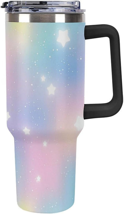 Leakproof Car Cup Vacuum Sealed With Lid For Office Crystal Clear Blue Water Ripple Print Drinkware Light Rose Red-style-5 - Colors H