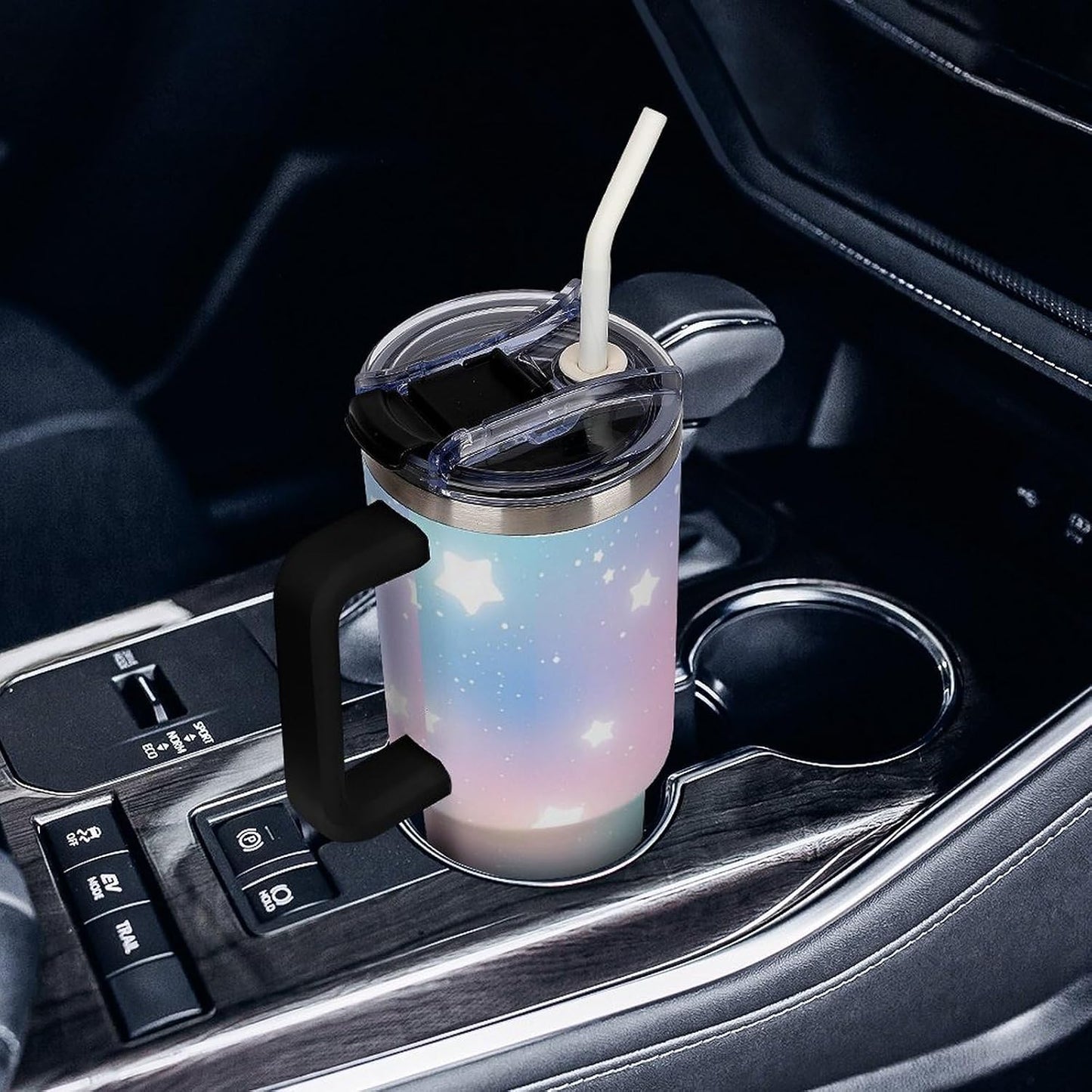 Leakproof Car Cup Vacuum Sealed With Lid For Office Crystal Clear Blue Water Ripple Print Drinkware Light Rose Red-style-5 - Colors H