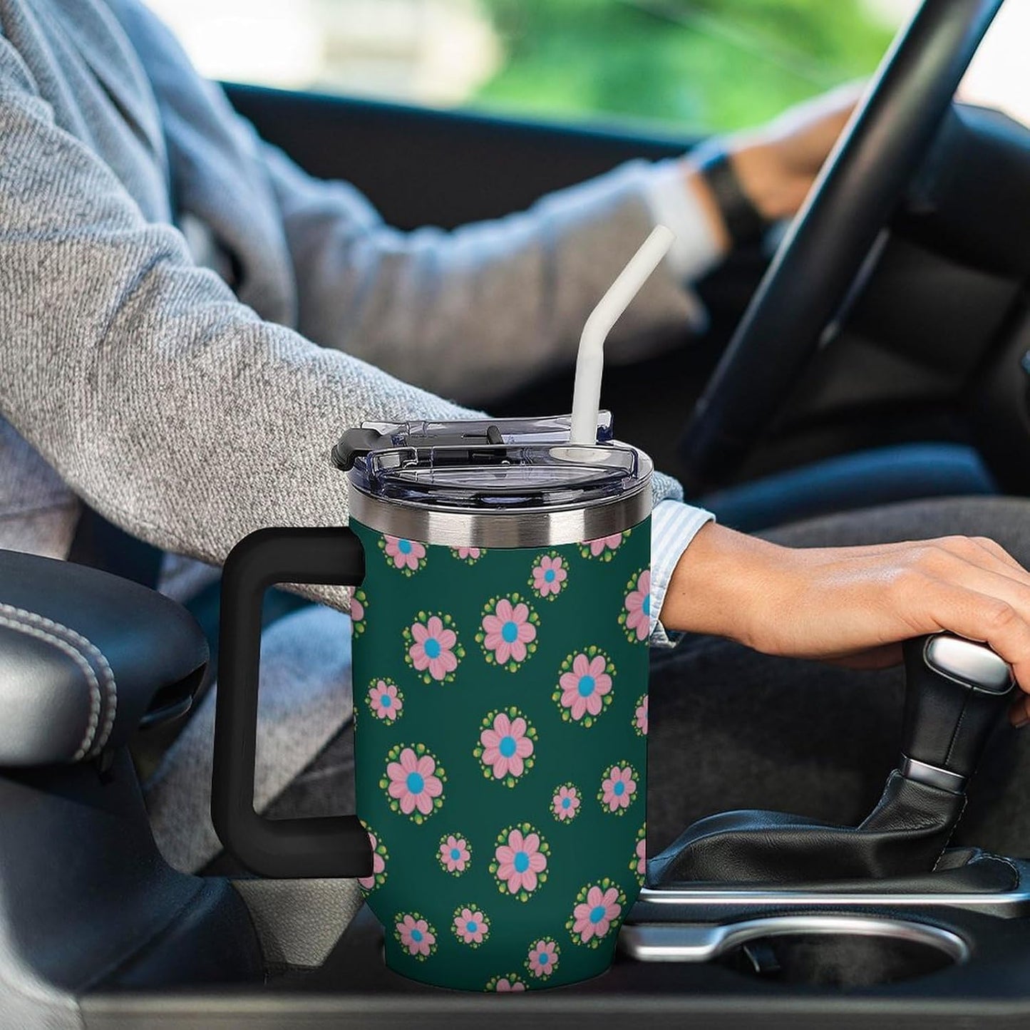 Leakproof Car Cup Vacuum Sealed With Lid For Office Crystal Clear Blue Water Ripple Print Drinkware Light Rose Red-style-5 - Colors H